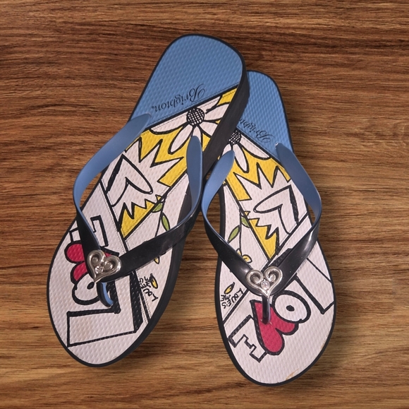 Colorful Graphic Flip Flops with Heart Detail By Brighton - Picture 1 of 4